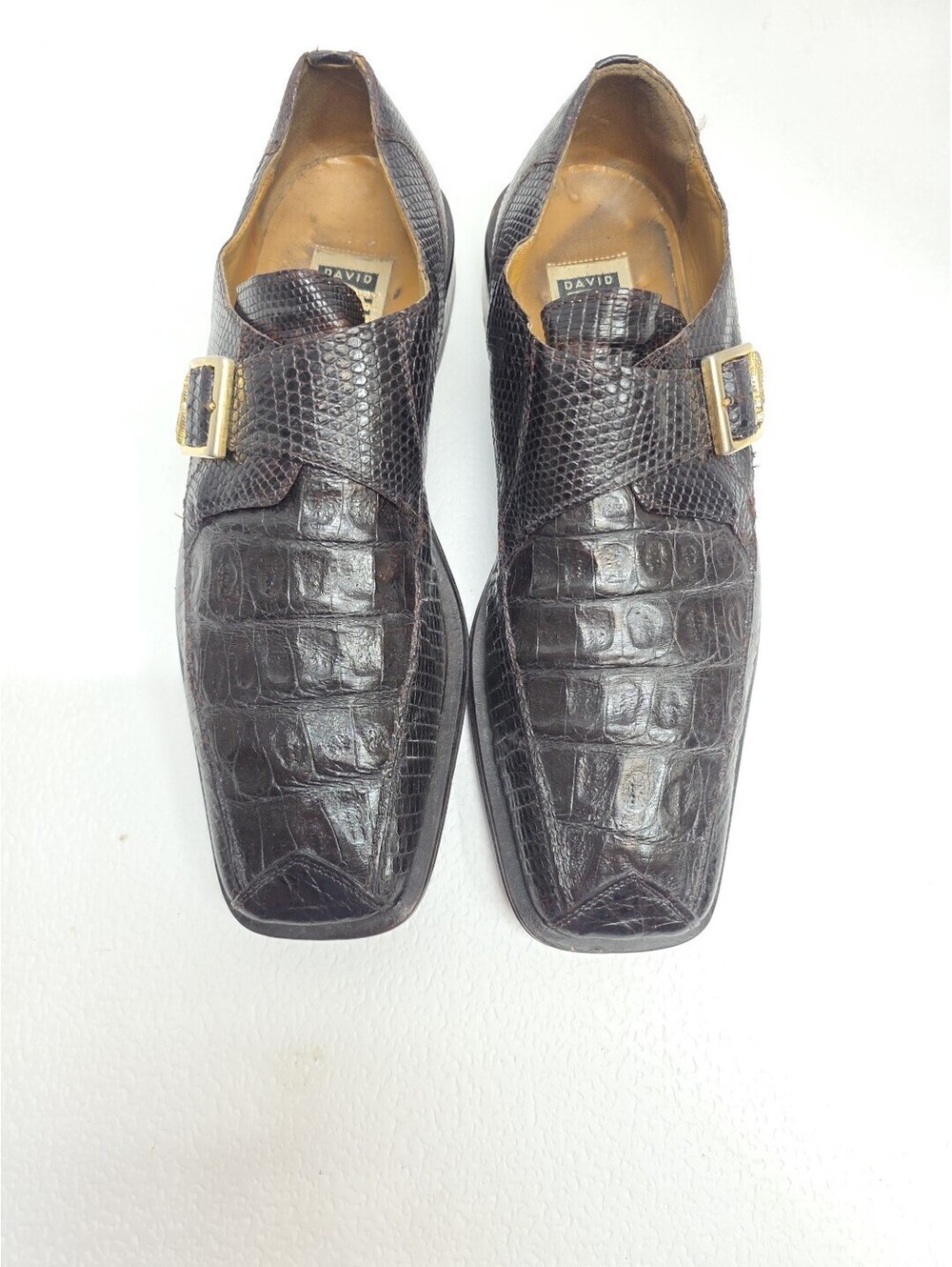 DAVID EDEN Brown Crocodile Lizard Slip On 10  Gold Buckle